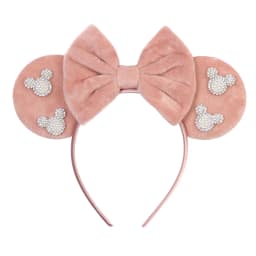 Cute Pink Plush Mouse Ears Headband With Rhinestone Bow Pearl Accents For Party Cosplay DIY Birthday Gift, Kids & Adults