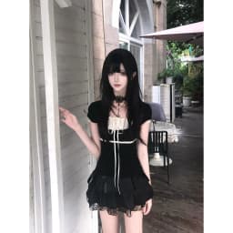 Dark Gothic Style Knot Sweet Black Skirt Autumn Versatile Slimming A-Line Skirt Casual Polyester Fiber