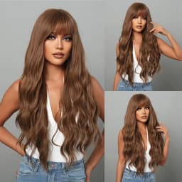 HENRY MARGU Long Wavy Brown Red Orange Wigs with Bangs Cosplay Party Heat Resistant Synthetic Hair Wigs for Black Women Afro
