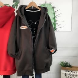 plus Size Fleece Lined Thickened Medium Length Open Cardigan Hooded Loose Maternity Sweatshirt Jacket Women's Korean Style Co...