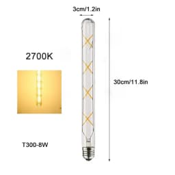 100-240V 6000K LED Filament Light Bulb 110V 120V 6500K Tubular Edison Bulbs T10 T185 T225 T30 T300 Long Tube 4W 6W 8W LED Bulb
