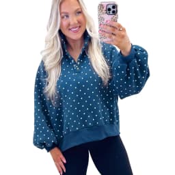 Women Polka Dot Sweatshirt Half Zip Pullover Oversized Loose Fit Long Sleeve Casual Tops Autumn Winter Streetwear