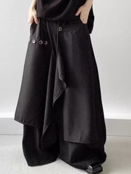 Y2k Harajuku Vintage Japanese Pants Button Irregular High Waist Solid Color Wide Leg Pants Casual Loose Design Women's Clothing