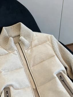 Retro American Knitted Splice Cotton Jacket Stand Collar Casual Unisex Autumn Winter Design Sense Versatile Cotton Clothing