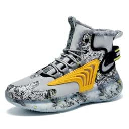 Large Size 46 Outdoor Cotton-padded Shoes High Top Sneakers Fur Warm Snow Boots Men's Casual Shoes Comfortable Soft In Winter