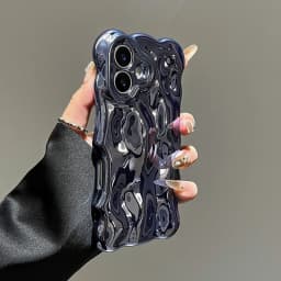 Glossy Wrinkle Plating Wave Border Case for iPhone 16 15 17 Pro Max Air Plus 11 12 13 14 Meteorite Pattern Soft Silicone Cover