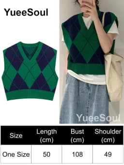Green Knit Vest Printed Sleeveless Pullover Oversized Women Sweater Vest 2026 New Y2K Vintage Knitwear Women's Autumn Clothing