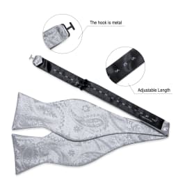 Adjustable Slive Paisley Suspender Self-tie Bowtie Pocket Square Cufflinks Set Luxury 6 Clips Mental Elastic Classic straps