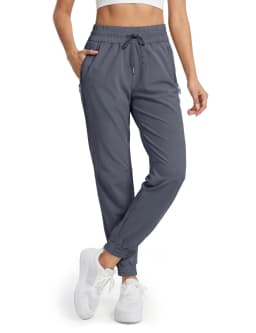 MAGCOMSEN Women's Waterproof Hiking Pants Quick Dry Drawstring Waist Joggers 3 Zipper Pockets Lightweight Outdoor Sport Trousers