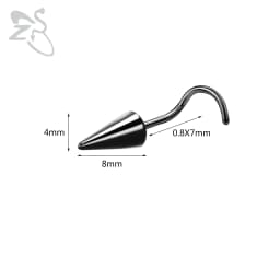 ZS 1 Piece 20G Stainelss Steel Long Spike Nose Stud Men Women Black L/I/S Shapes Nose Piercings Cone Nostril Piercings 6/8/10MM