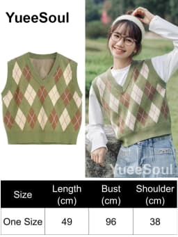 Green Knit Vest Printed Sleeveless Pullover Oversized Women Sweater Vest 2026 New Y2K Vintage Knitwear Women's Autumn Clothing