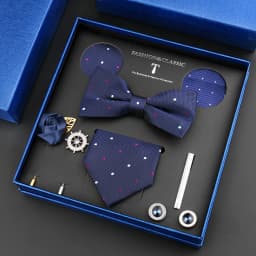 Luxury Neck Tie Set For Men Classic Brand Necktie Bowtie Hanky Cufflinks Floral Brooches Tie Clip Set Wedding Business Box Gift