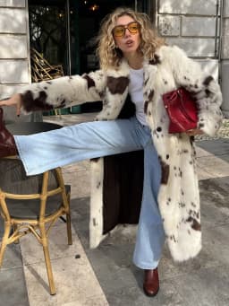 New Designer Autumn Winter Thick Fox Fur Coat Plus Long Warm Faux Fur Jacket Milk Dot Printed Luxe Femme Plush Overcoat
