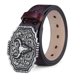 Western Belt Men Genuine Leather Belts for Men Cowboy Cowgirl Big Letters Buckle Gold Male Belts Long Black Brown Quality