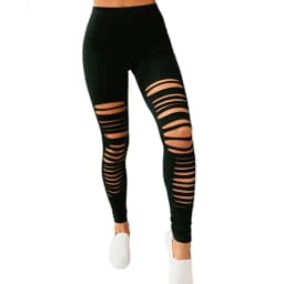 Black Solid Leggings Women Summer Sexy Hollow Out Hole Ripped Leggings Fashion Elastic Stretch Slim Casual Pants Skinny Trousers