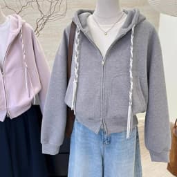Braided Drawstring Cropped Zip Up Women's Hoodies Solid Color Long Sleeve Sweatshirt Spring Autumn Casual Jacket with Pockets