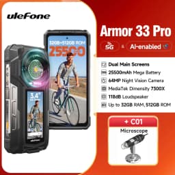 【2025 New】Ulefone Armor 33 Pro 5G Rugged Phone 25500 mAh 512GB ROM 120Hz Dual Screen NFC Android Smartphone MTK Dimensity 7300