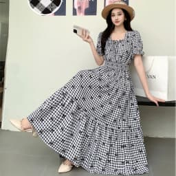 Summer New Cotton Silk Floral Print Maxi Dr ort Sve Beachwear High Waist Young Women's Large Skirt Swing Dr