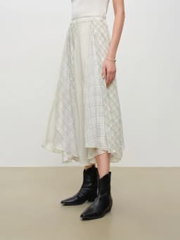 ZIQIAO 2026 Summer Women's Chiffon Panel Plaid A-Line High Waist Skirt for Daily and Summer Wear