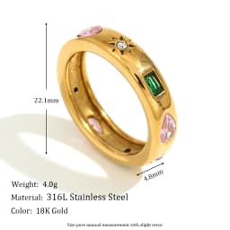 MamacitaSlay 316L Stainless Steel Multicolored CZ Stackable Ring 18K Gold Plated Vintage Waterproof Jewelry For Women Daily Wear