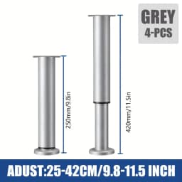 Heavy Duty Adjustable Furniture Legs - Tool-Free Height Adjustment (4.72" to 16.5" /12-42cm), Sturdy Metal Construction