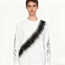 Street Loose Print Pullover Waffle Long Sleeved T-Shirt Men's American Casual Round Neck Top