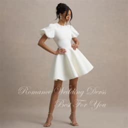 Elegant Pleat O-Neck Short A-Line Wedding Dress Women 2026 Party Dress Puff Sleeve Above Knee Vestidos De Novia Customized