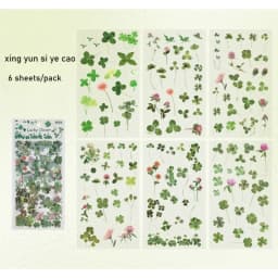 6 Sheets/pack PET Die-cut Sticker Retro Plants Flowers Ferns Clovers Lavenders DIY Scrapbook Junk Journal Collage Materials