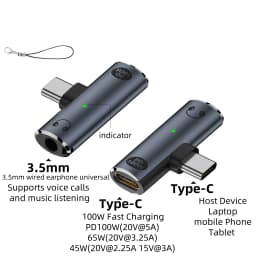 USB C to 3.5mm Headphone and Charger 2 In 1 Adapter Type-C to Aux Audio Jack with 100W PD Fast Charging Dongle for Laptop Mobile