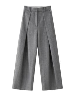 [EAM] High Waist Brown Striped Pleated Long Thick Wool Wide Leg Pants New Trousers Women Fashion Tide Autumn Winer 2026 1DH7548