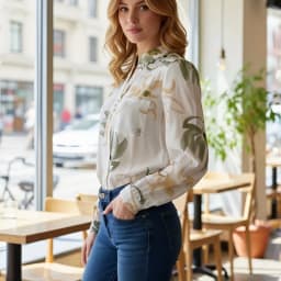 Women's Long Sleeve Chiffon Blouse, V-Neck Tops, Slim Fit Shirt, Office Lady Fashion Print Clothing, Spring, 2024 New, 882G