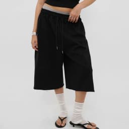 Casual Wide Leg Cropped Sweat Pants Women Drawstring Elastic Waist Raw Hem Loose‑Fit Knee‑Length Culottes Streetwear Trousers