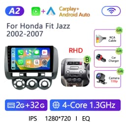 2Din Android Car Stereo Radio For Honda Fit Jazz City 2001-2008 Multimedia Player Navigation GPS Carplay Auto No DVD With Screen