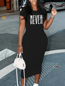 Women's Sexy Long Tshirt Short Sleeved Summer Plus Size Black Dress Black Print Tshirts Dress Fashion White T-shirt Cas