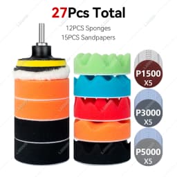 Car Waxing Sponge Pad Polishing Kit Auto Detailing Sandpaper Buffing Sanding Disc Polisher Drill Adapter Headlight Restoration