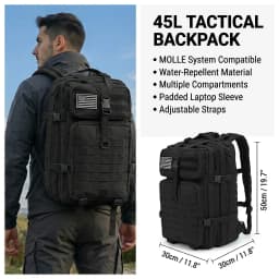 Men 45L Tactical Hiking Backpack Molle Mountaineering Water Resistant Outdoor Camping Trekking Backpacking Bushcraft Travel Rucksack Bug Out Bag Survival Emergency Large Capacity Climbing Cycling Daypack Women Durable Wear Resistant Trail Camp Hikers