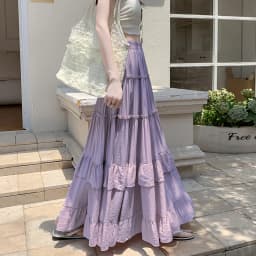 White Tiered Ruffle Hem Skirt 2025 - High Waist Flowy A-Line Maxi Skirt, Summer Chiffon Layered Skirt with Pleats