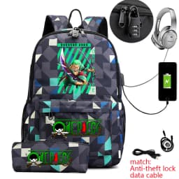 One Piece Zoro Print School Backpack Anti Theft Kids Teen Bookbag with Pencil Case