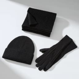 Wool Beanie Scarf And Glove Sets Knit Ribbed Three Piece Set Winter Accessories
