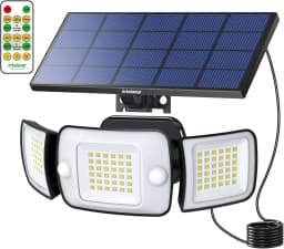 intelamp Outdoor 4000mah Solar Security Flood Lights With Larger Solar Panel Two Motion Sensors Remote Control Waterproof Outdoor Solar Street Wall Lamp With 3 Meters 9.8ft Cable For Garden Yard Path Garage