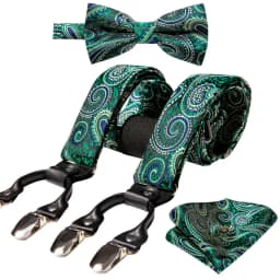 Burgundy Black White  Mens Suspender Adjustable 6 Clips Jacquard Braces Bowtie Hanky Cufflinks Set Silver Gold
