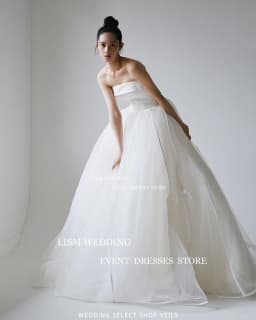 LISM Elegant Strapless A Line Korea Wedding Dresses Fairy Tulle Bow Bridal Gown Photo Shoot Sleeveless Customised Bridal Dresses
