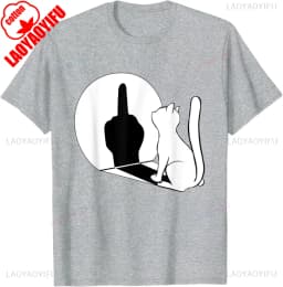 Middle Finger Cat Statement Cat Funny Gift T-Shirt Regular Short Sleeve Tops O-neck Men's Cotton T-shirt Cotton Summer Shirts