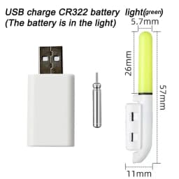 Night Fishing Light CR322 Lithium Battery USB Charge Set Buoy Tools Bobber Pesca Luminous Stick Rod LED Tackle Fluorescent Lamp