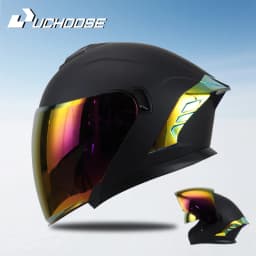 715-Motorcycle Dual Visor Flip-Up Modular Full-Face Helmet Anti-Fog Street Bike Racing Helmet for Women and Men Retro 3/4 Helmet