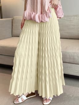 Pleated New Solid Color Elastic Waist Wide Leg Pants Fashion Hand Pleated Stretchy Loose Trousers Comfortable Women's