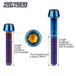 Xingxi 5Pcs Titanium Bolts M8 x 15 20 25 30 35 40 45 50mm Taper Head Screw for Bicycle Motorcycle Car Grade 5 Titanium Ti Bolts