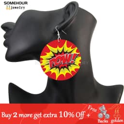 SOMEHOUR Love Queen Boom Comic Print Wooden Drop Earrings OMG LOL Bubble Cartoon Cute Pop Loops Dangle Jewelry Women Girls Gift