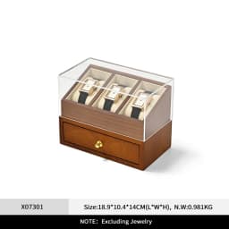 WoodTen 3 Grids Wood Watch Box Double-layer Watch Jewelry Organizer Wrist Watch Storage Box Dust-proof Cover Jewelry Watches Box