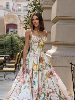 Floral Printed Long Women's Dress Elegant Square Neck Backless Female A-line Dresses 2026 Summer Hoilday Cotton Linen Lady Robe